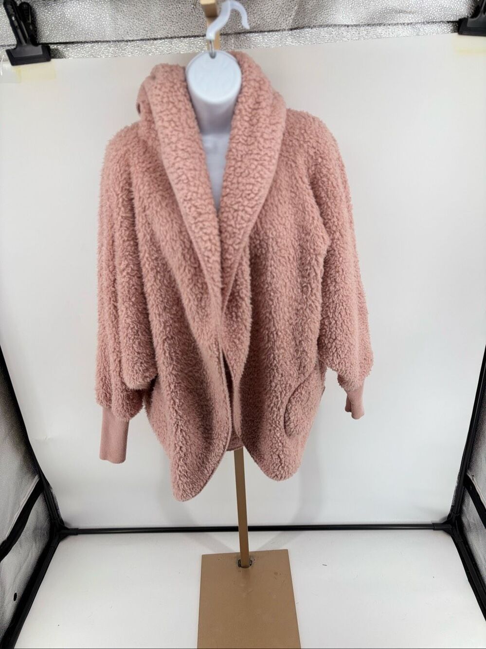 Nordic Beach Body Wrap Fleece Hooded Sweater Cardigan Blush Pink One Size
